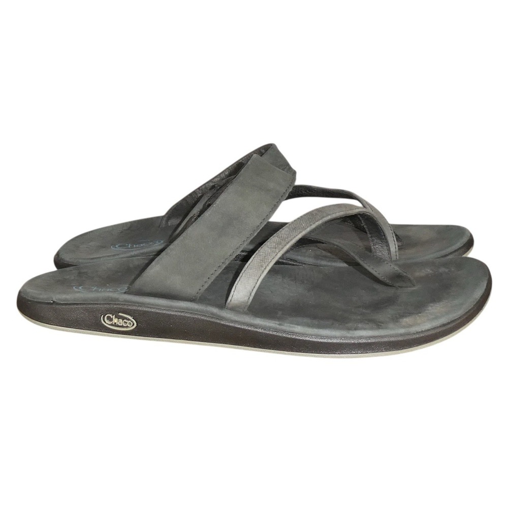 Chaco Womens 10 Leather Flip Flop Sandals Black J103650 Strappy Comfort Beach - Picture 1 of 7